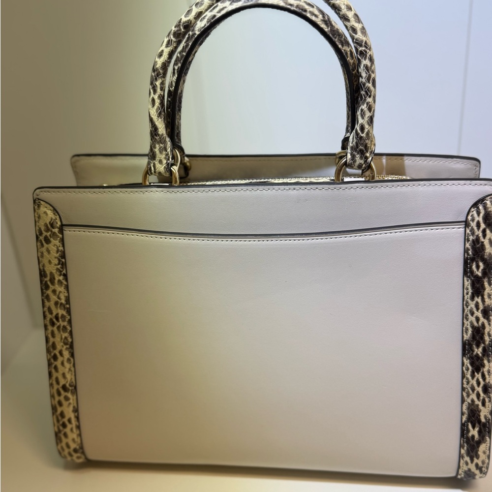 Coach White Leather Satchel with Python-Print Acc… - image 2